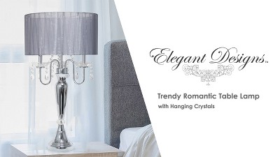 Elegant Black Sheer Shade Table Lamp with Chrome Finish and Hanging Crystals