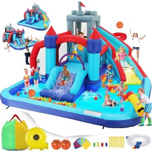HOMDOX 10-in-1 Inflatable Bounce House Water Slide for Kids with Soccer Goal & Basketball Hoop, Bounce Area, Splash Pool, Climbing Wall & Water Cannon - 1 of 4