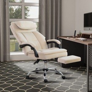 NicBex Office Chair Height Adjustable Modern Velvet Ergonomic Chair Computer Chair with Headrest, Footrest and Armrests for Office, Study, Beige - 1 of 4