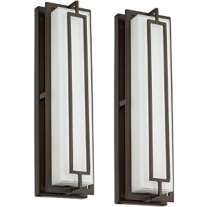Possini Euro Design Belfonte Modern Outdoor Wall Light Fixtures Set of 2 Bronze Rectangular Frame LED 16 1/4" White Glass for Post Exterior - 1 of 4