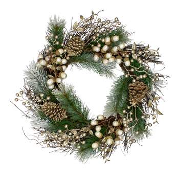 Northlight Acorn and Pine Cone Flocked Pine Needle Artificial Christmas Wreath - 22-Inch, Unlit