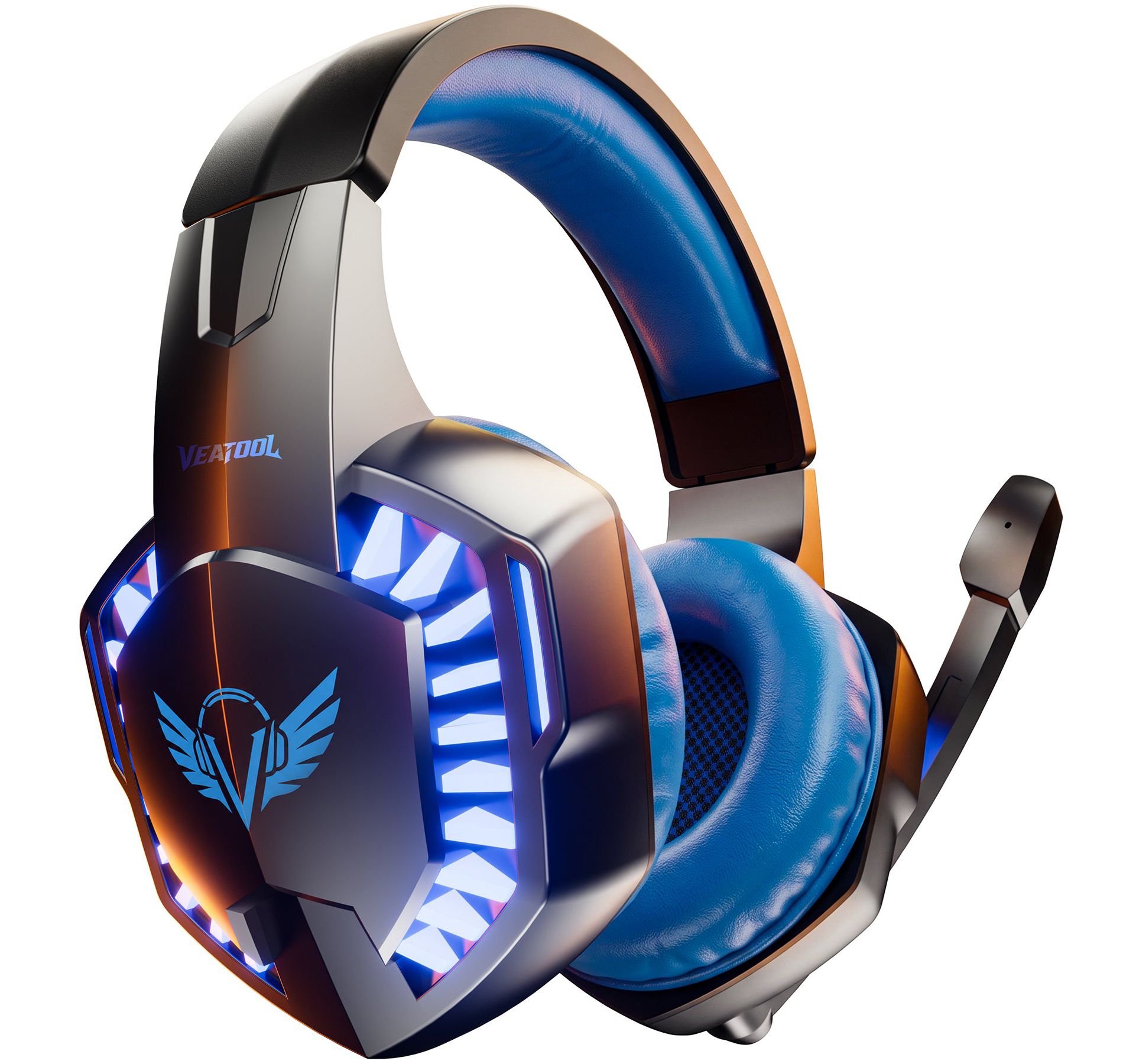 Gaming Headset with Microphone, Compatible with PS4 PS5 Xbox One PC Laptop, Over-Ear Headphones with LED Light, Noise Canceling Mic