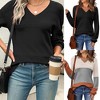 Clearlove Womens 2025 Fall Sweaters Long Sleeve Ribbed Knit Pullover V Neck Lightweight Crochet Top - 4 of 4