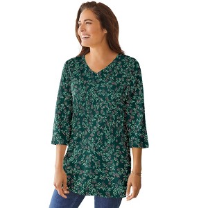 Woman Within Perfect Printed Three-Quarter-Sleeve V-Neck Tunic - 1 of 4