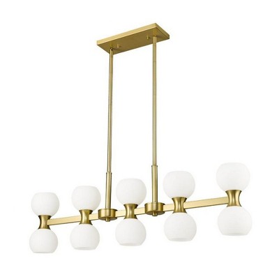 Gold and Opal Glass 10-Light Linear Chandelier