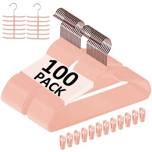 VECELO 30/50/60/100 pk Velvet Clothes Hangers Non Slip & Space-Saving Clothes Hangers with Finger Clips & Tie Rack 9 Color - 1 of 4