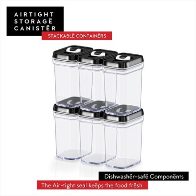 Clear Plastic BPA-Free Food Storage Containers with Black Lids, Set of 6
