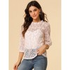 INSPIRE CHIC Women's 3/4 Sleeves Ruffle Mock Neck Sheer Lace Blouse - 2 of 4