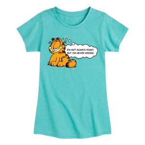 Girls' - Garfield - Not Always Right Fitted Short Sleeve Graphic T-Shirt - 1 of 4