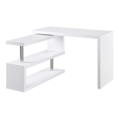 Folding Computer Desk with Storage Shelves, 360 Rotating L-Shape Corner Desk for Home Office Small Space - White