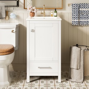 18"/20"W Bathroom Vanity with Ceramic Sink, Small Bathroom Storage Cabinet with Divided Drawer, Door Organizer & Soft Close Door - ModernLuxe - 1 of 4