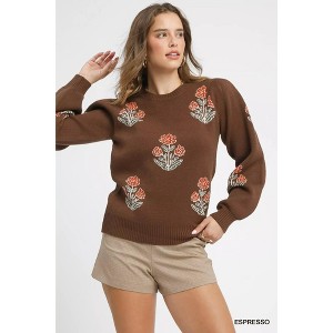 I am a Fashion Junky Umgee Floral Knit Sweater with Puff Sleeves - 1 of 4