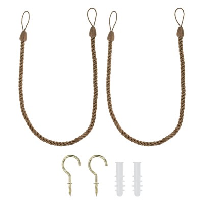Unique Bargains Braided Decorative with Screw Hooks & Bolts Curtain Holdback Cord 2 Pcs