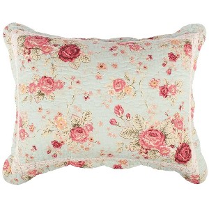 Greenland Home Antique Rose Floral Pinstripe Print with Dainty Scrolling Floral Sham King Blue - 1 of 4