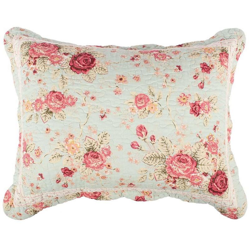 Greenland Home Antique Rose Floral Pinstripe Print with Dainty Scrolling Floral Sham King Blue, 1 of 6