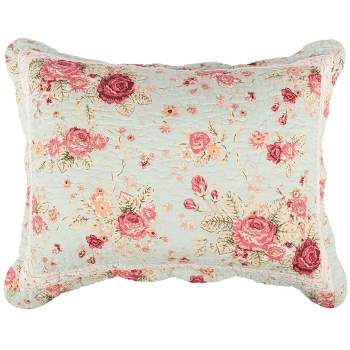 Greenland Home Antique Rose Floral Pinstripe Print with Dainty Scrolling Floral Sham King Blue