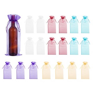 Unique Bargains Organza Drawstring Wine Bottle Wrapping Gift Bags 14.5" x 5.5" 20 Pcs - 1 of 4