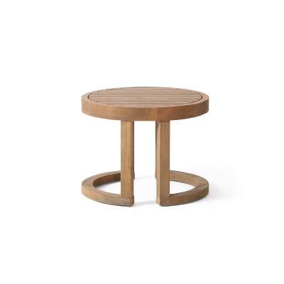 Vynxaria Patio Coffee Tables - 18" Brown Wash Outdoor Side Table with Circular Design