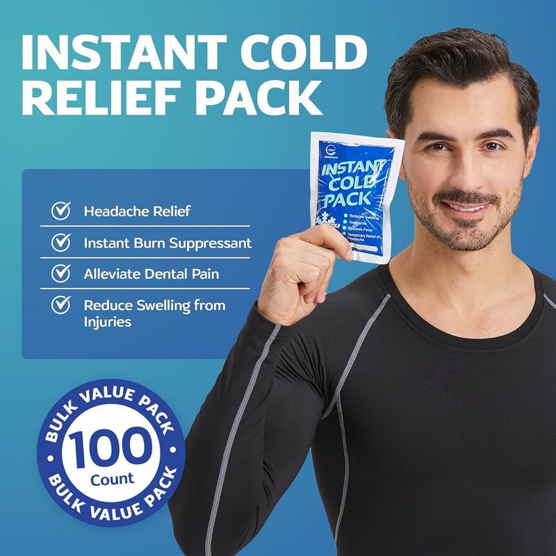 Allsett Health Instant Ice Cold Pack (6” x 4.5”) - Disposable Instant Ice Packs for Injuries | Cold Compress Ice Pack for Pain Relief, Blue, 2 of 8