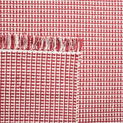 Ivory and Red Cotton 4' Square Handwoven Montauk Rug