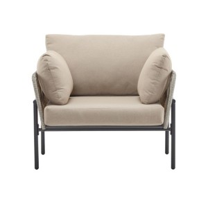TiramisuBest 36" Iron Lounge Chair with Cushions,Beige & Light Wood, Waterproof,Modern Natural Living Spaces - 1 of 4