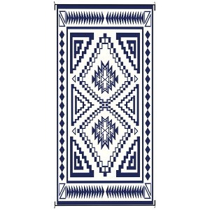 Reversible Outdoor Rug, Waterproof Plastic Straw with Carry Bag,9' x 18' Blue & White Square Patchwork - 1 of 4