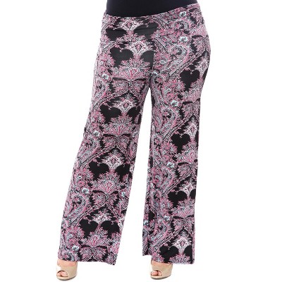 Women's Plus Size Paisley Printed Palazzo Pants - White Mark