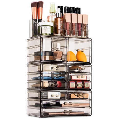 X-Large Clear Makeup Organizer Case - 4 Piece Set (12 drawers