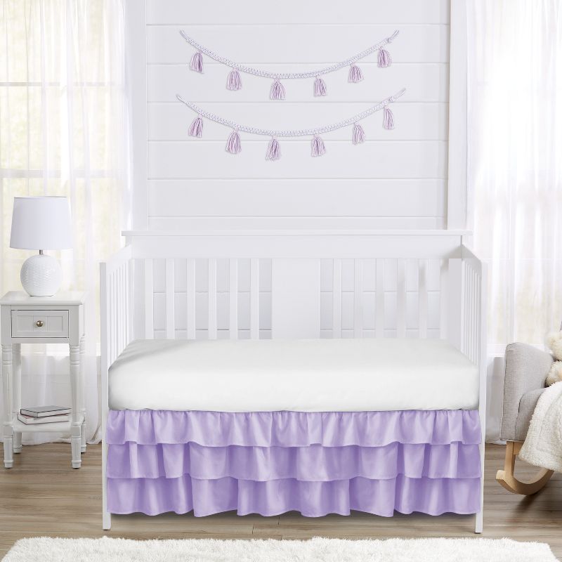Sweet Jojo Designs Girl 3 Tiered Ruffle Crib Bed Skirt Butterfly Collection Solid Purple, 2 of 4