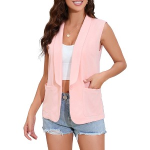 Women's Sleeveless Vest Blazer Fully Lined Fashion Casual Open Front Work Office Tops Jacket Pockets - 1 of 4