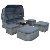 6-Pieces Outdoor Patio Rattan Round Daybed Sunbed Set with Retractable Canopy and Lift Table - 4 of 4
