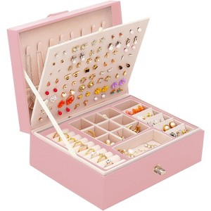 Pink Jewelry Organizer Box for Teens with Earring Holder and Storage - 1 of 4