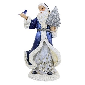 Roman 7.5 Inch Woodland Santa In Navy/Silver Christmas Santa Figurines - 1 of 3