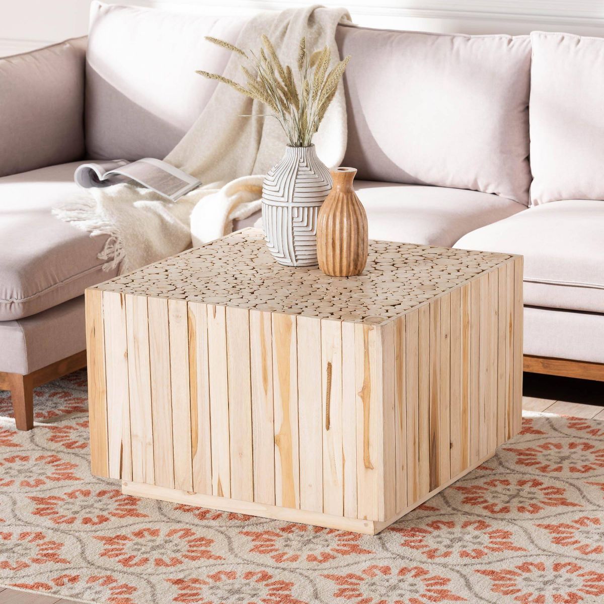 bali & pari Augusta Teak Wood Coffee Table with Unique Repurposed Wood Logs Natural - thumbnail 3