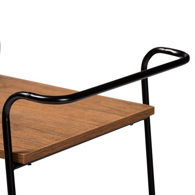 Bernard Rustic Industrial Black Metal & Walnut Wood Mobile Wine Cart