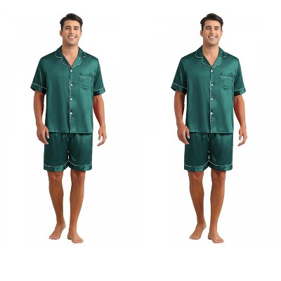 INSPIRE CHIC Men's 2 Pack Short Sleeve Sleepwear Loungewear Satin Pajamas Set