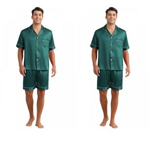 INSPIRE CHIC Men's 2 Pack Short Sleeve Sleepwear Loungewear Satin Pajamas Set - 1 of 4