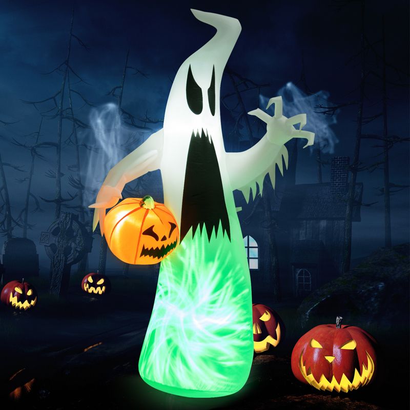 Tangkula 6FT Halloween Inflatables Ghost Holding Pumpkin Blow Up Ghost & Pumpkin Prop with Rotating LED Light Scary Halloween Decorations, 1 of 11