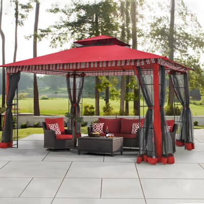 COWLOWN 13x11 Ft Outdoor Canopy Shelter with Netting, Double Roof & Corner Shelves for Yard, Poolside & Outdoor Spaces