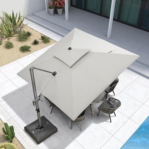 PURPLE LEAF Outdoor Cantilever Umbrella with Base Large Patio Umbrella Windproof Heavy Duty Hanging Offset Umbrella for Garden Outdoor Pool - 1 of 4
