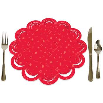 Big Dot of Happiness Red Confetti Stars - Simple Party Round Table Decorations - Paper Chargers - Place Setting For 12