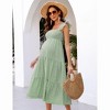 Womens Square Neck Smocked Maternity Dress Flutter Sleeve Summer Maxi Sundress - 3 of 4