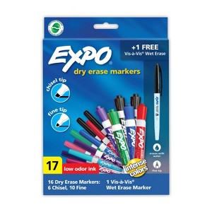 Expo 16pk Dry Erase Markers Chisel and Fine Tip with BONUS EXPO Vis-à-Vis Wet Erase Marker BTS 2024 Promo Pack - 1 of 4