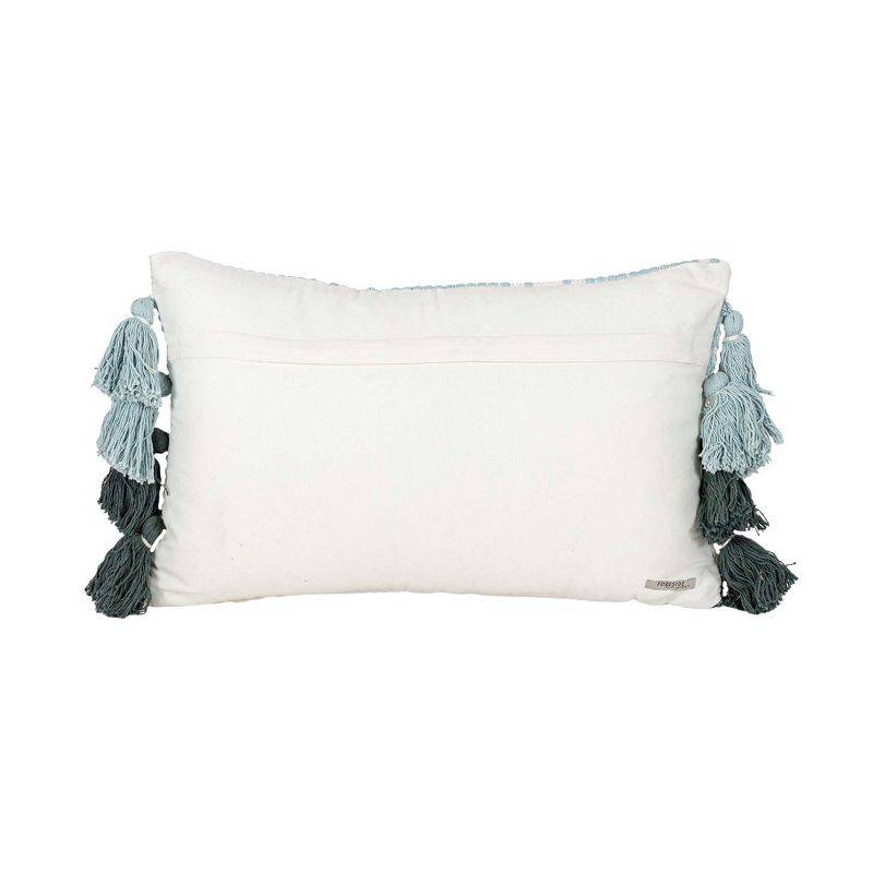 Hand Woven Tasseled Lumbar Pillow Turquoise Cotton With Polyester Fill by Foreside Home & Garden, 5 of 8