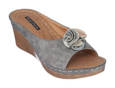 GC Shoes Sydney Flower Comfort Slide Wedge Sandals