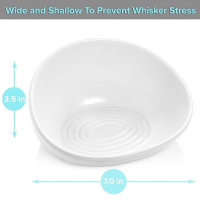 White Ceramic High-Low Cat Food Bowl with Non-Slip Mat