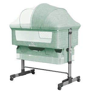 Infurnic Cots, Portable 2-in-1 Bassinet with Storage Basket, Adjustable and Removable Canopy, Lightweight Cradle for Baby, Green, 35.42"*19.68"*29.52" - 1 of 4