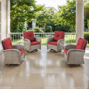 Belord 6-Piece Outdoor Patio Set with 4 Swivel Rocker Chairs and Side Table, All-Weather Glider Chairs with Water-Resistant Cushions - 1 of 4