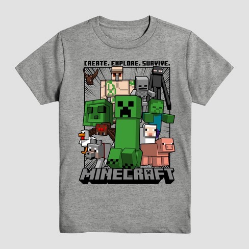 Boys Minecraft Short Sleeve Graphic T Shirt Gray XXL