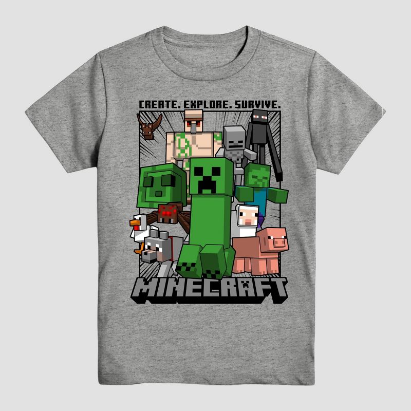 Boys&#39; Minecraft Short Sleeve Graphic T-Shirt - Gray XXL, 1 of 4